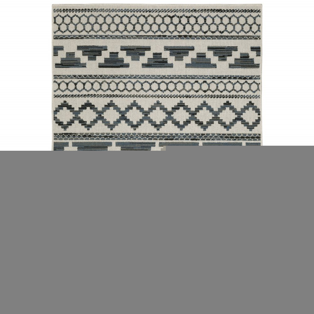 5' X 7' Blue and Beige Geometric Stain Resistant Indoor Outdoor Area Rug