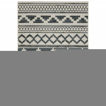 5' X 7' Blue and Beige Geometric Stain Resistant Indoor Outdoor Area Rug