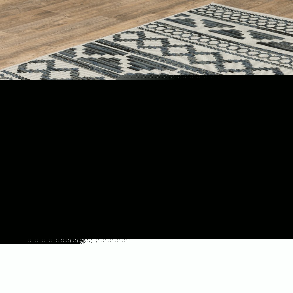 5' X 7' Blue and Beige Geometric Stain Resistant Indoor Outdoor Area Rug