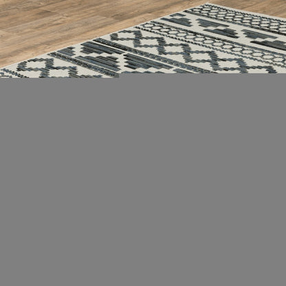 5' X 7' Blue and Beige Geometric Stain Resistant Indoor Outdoor Area Rug