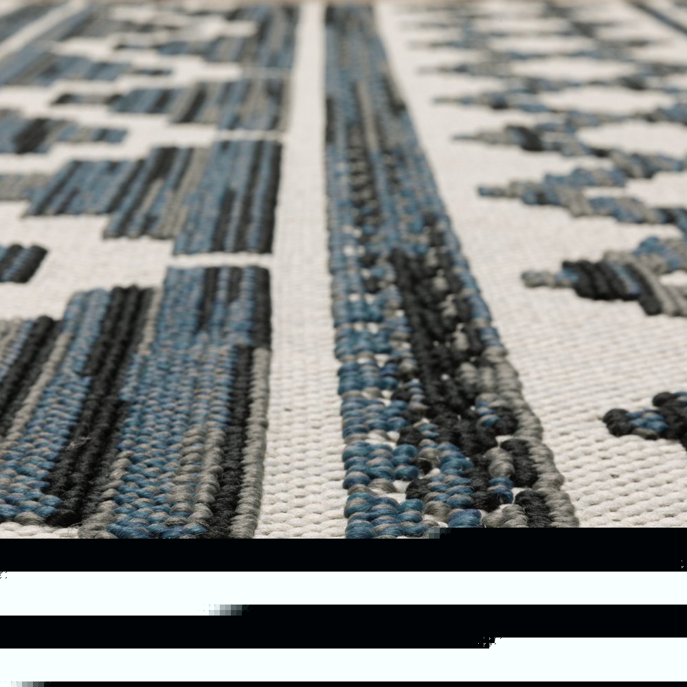 7' X 9' Blue and Beige Geometric Stain Resistant Indoor Outdoor Area Rug