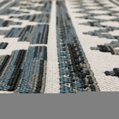 7' X 9' Blue and Beige Geometric Stain Resistant Indoor Outdoor Area Rug