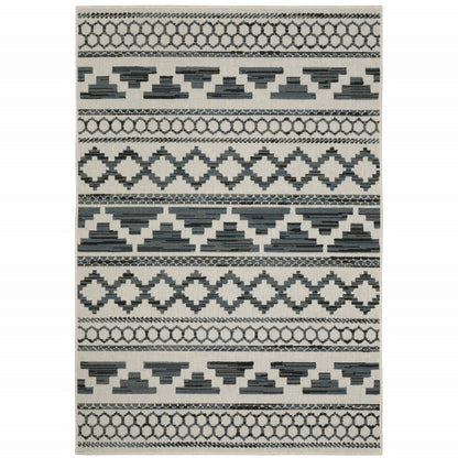 10' X 13' Blue and Beige Geometric Stain Resistant Indoor Outdoor Area Rug