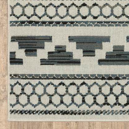 10' X 13' Blue and Beige Geometric Stain Resistant Indoor Outdoor Area Rug