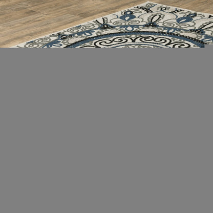 10' X 13' Blue and Beige Geometric Stain Resistant Indoor Outdoor Area Rug