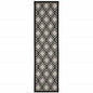 2' X 7' Beige and Black Geometric Stain Resistant Indoor Outdoor Area Rug