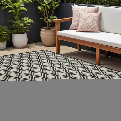 8' X 10' Beige and Black Geometric Stain Resistant Indoor Outdoor Area Rug