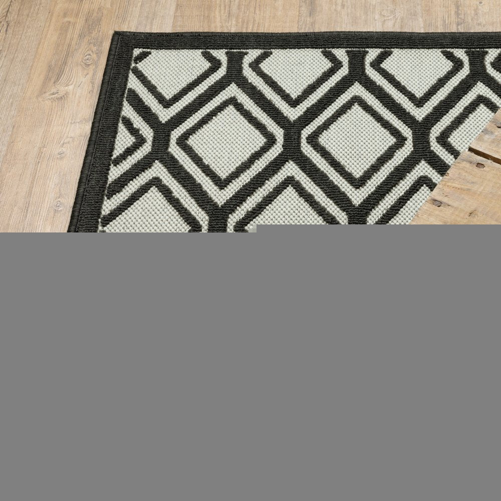 8' X 10' Beige and Black Geometric Stain Resistant Indoor Outdoor Area Rug
