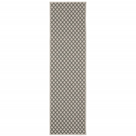 2' X 7' Beige Geometric Stain Resistant Indoor Outdoor Area Rug