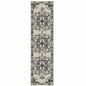 2' X 7' Blue and Beige Oriental Stain Resistant Indoor Outdoor Area Rug