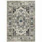 7' X 9' Blue and Beige Oriental Stain Resistant Indoor Outdoor Area Rug