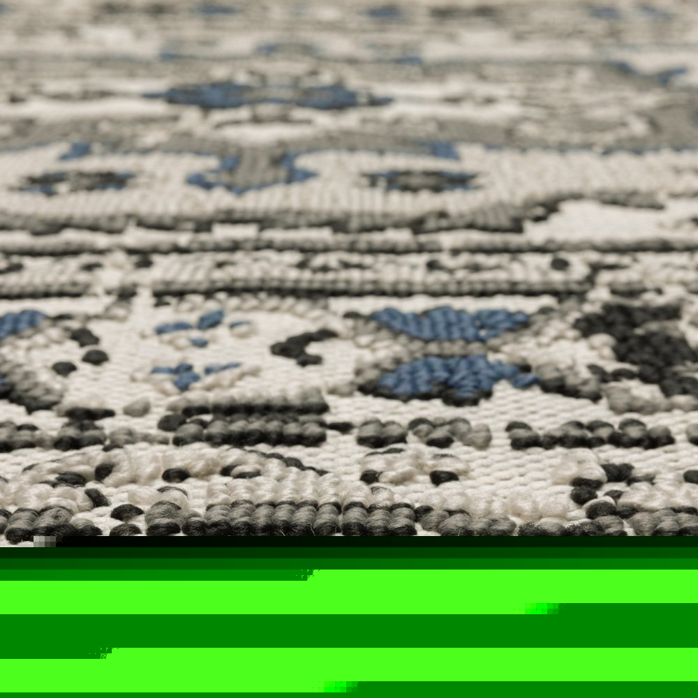 10' X 13' Blue and Beige Oriental Stain Resistant Indoor Outdoor Area Rug