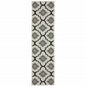 2' X 7' Beige and Black Geometric Stain Resistant Indoor Outdoor Area Rug