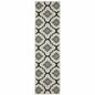 2' X 7' Beige and Black Geometric Stain Resistant Indoor Outdoor Area Rug