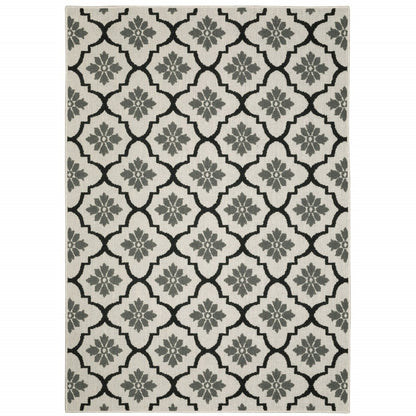 3' X 5' Beige and Black Geometric Stain Resistant Indoor Outdoor Area Rug