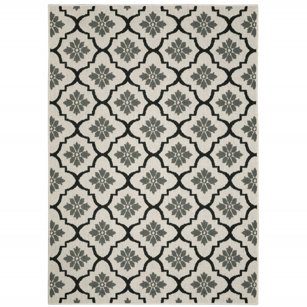 8' X 10' Beige and Black Geometric Stain Resistant Indoor Outdoor Area Rug
