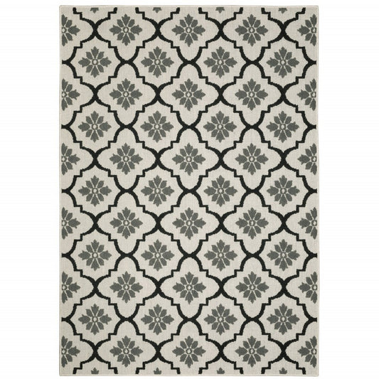 8' X 10' Beige and Black Geometric Stain Resistant Indoor Outdoor Area Rug