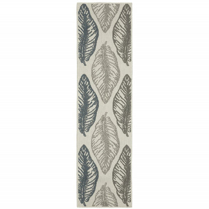 2' X 7' Beige Floral Stain Resistant Indoor Outdoor Area Rug
