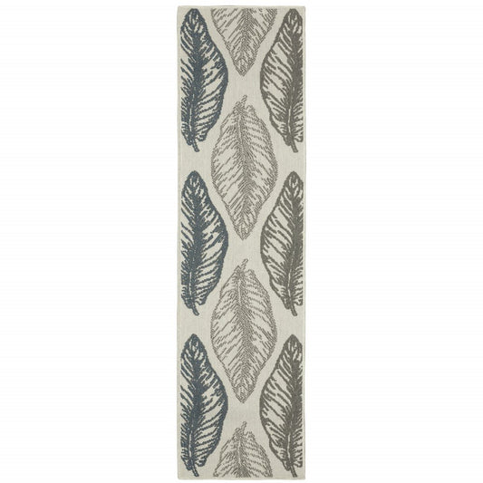 2' X 7' Beige Floral Stain Resistant Indoor Outdoor Area Rug