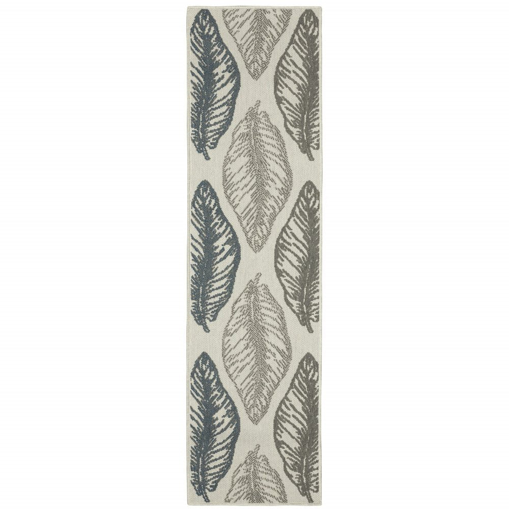 2' X 7' Beige Floral Stain Resistant Indoor Outdoor Area Rug