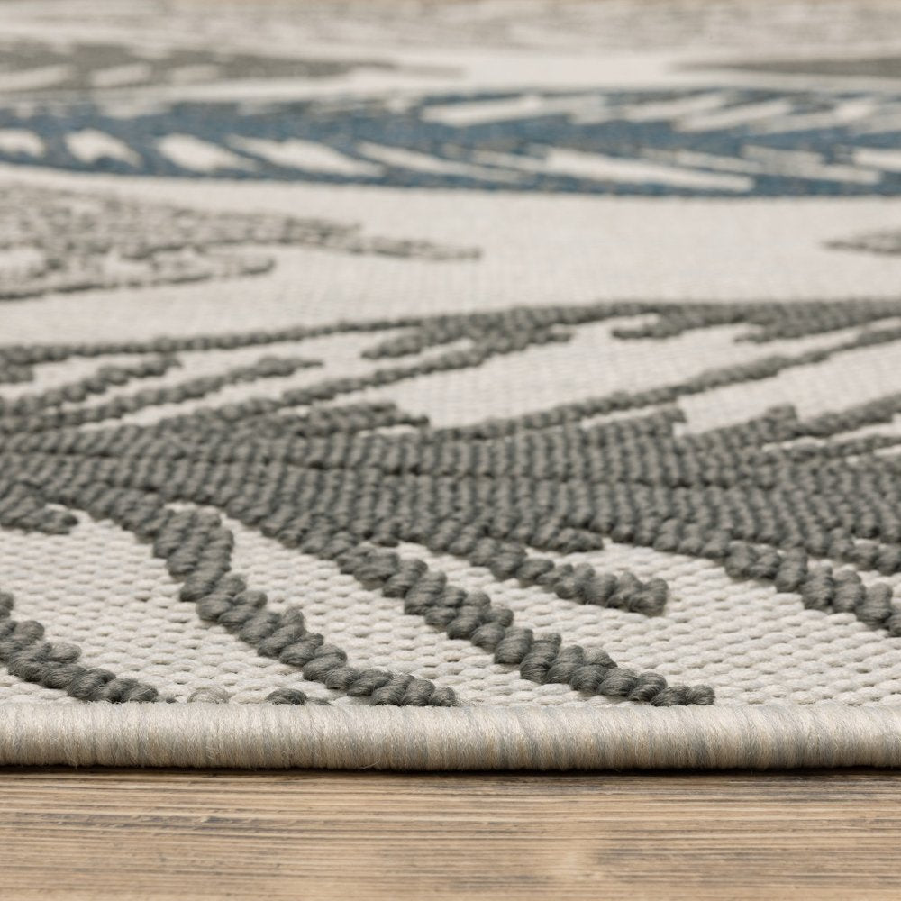 2' X 7' Beige Floral Stain Resistant Indoor Outdoor Area Rug