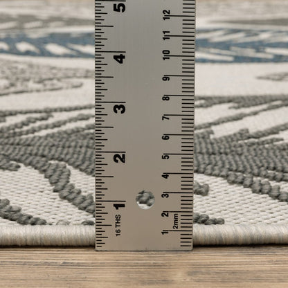 2' X 7' Beige Floral Stain Resistant Indoor Outdoor Area Rug