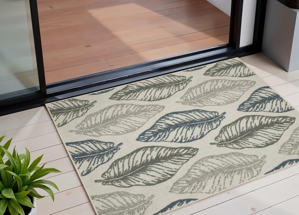 3' X 5' Beige Floral Stain Resistant Indoor Outdoor Area Rug