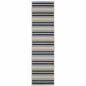 2' X 7' Blue and Beige Geometric Stain Resistant Indoor Outdoor Area Rug