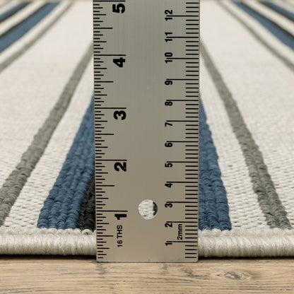 2' X 7' Blue and Beige Geometric Stain Resistant Indoor Outdoor Area Rug