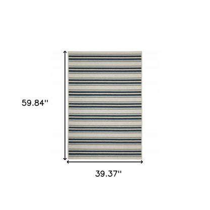 3' X 5' Blue and Beige Geometric Stain Resistant Indoor Outdoor Area Rug