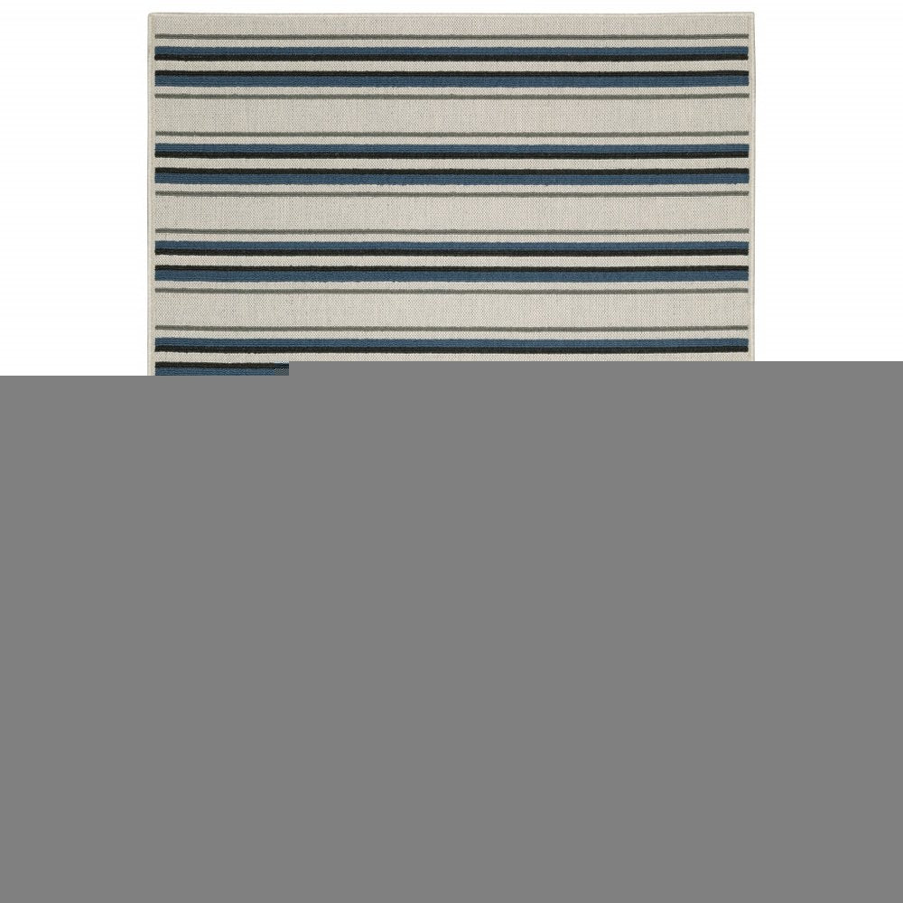 5' X 7' Blue and Beige Geometric Stain Resistant Indoor Outdoor Area Rug
