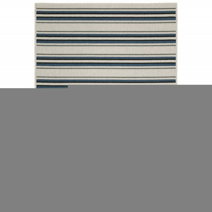 5' X 7' Blue and Beige Geometric Stain Resistant Indoor Outdoor Area Rug