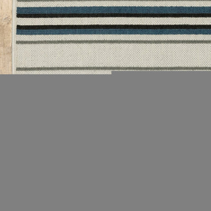 5' X 7' Blue and Beige Geometric Stain Resistant Indoor Outdoor Area Rug