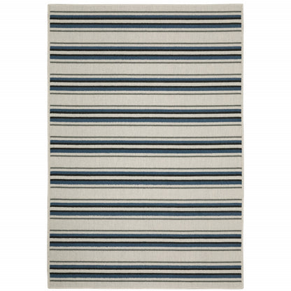 7' X 9' Blue and Beige Geometric Stain Resistant Indoor Outdoor Area Rug