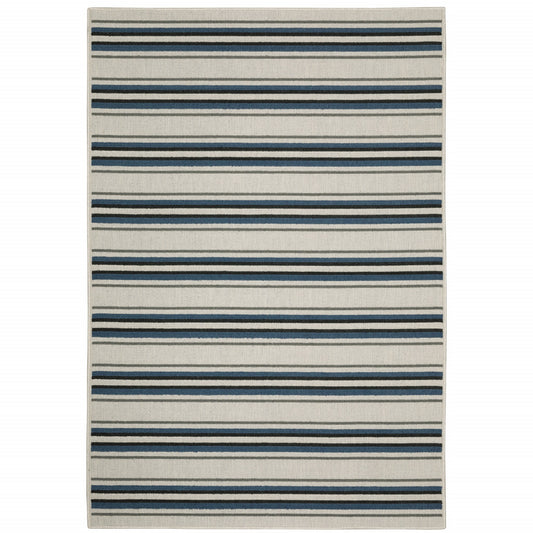 7' X 9' Blue and Beige Geometric Stain Resistant Indoor Outdoor Area Rug