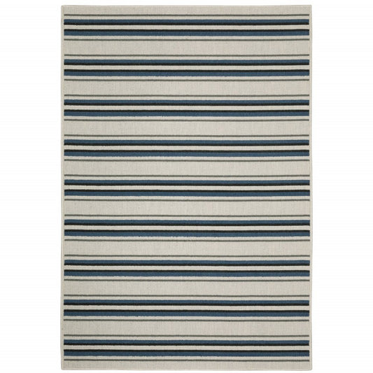 7' X 9' Blue and Beige Geometric Stain Resistant Indoor Outdoor Area Rug