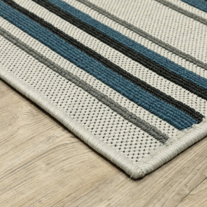 7' X 9' Blue and Beige Geometric Stain Resistant Indoor Outdoor Area Rug