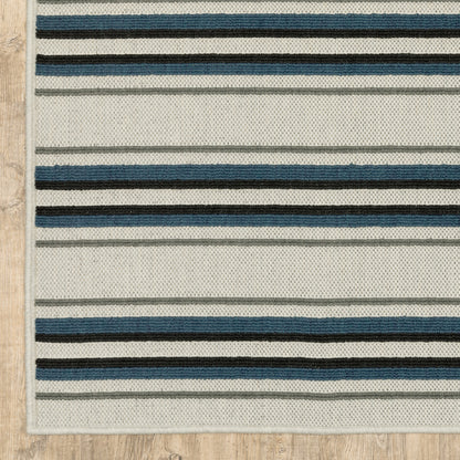 7' X 9' Blue and Beige Geometric Stain Resistant Indoor Outdoor Area Rug