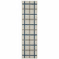 2' X 7' Blue and Beige Geometric Stain Resistant Indoor Outdoor Area Rug