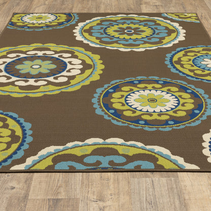 2' X 4' Brown Floral Medallion Stain Resistant Indoor Outdoor Area Rug