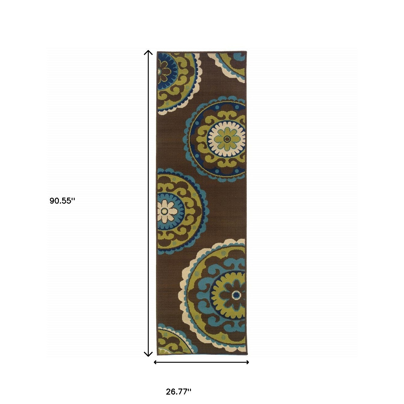 2' X 8' Brown Oriental Stain Resistant Indoor Outdoor Area Rug