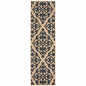 2' X 8' Beige and Black Oriental Stain Resistant Indoor Outdoor Area Rug