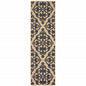 2' X 8' Beige and Black Oriental Stain Resistant Indoor Outdoor Area Rug