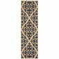2' X 8' Beige and Black Oriental Stain Resistant Indoor Outdoor Area Rug