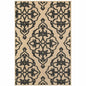 5' X 8' Beige and Black Medallion Stain Resistant Indoor Outdoor Area Rug