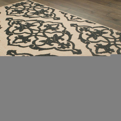 7' X 10' Beige and Black Oriental Stain Resistant Indoor Outdoor Area Rug