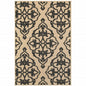 10' X 13' Beige and Black Oriental Stain Resistant Indoor Outdoor Area Rug