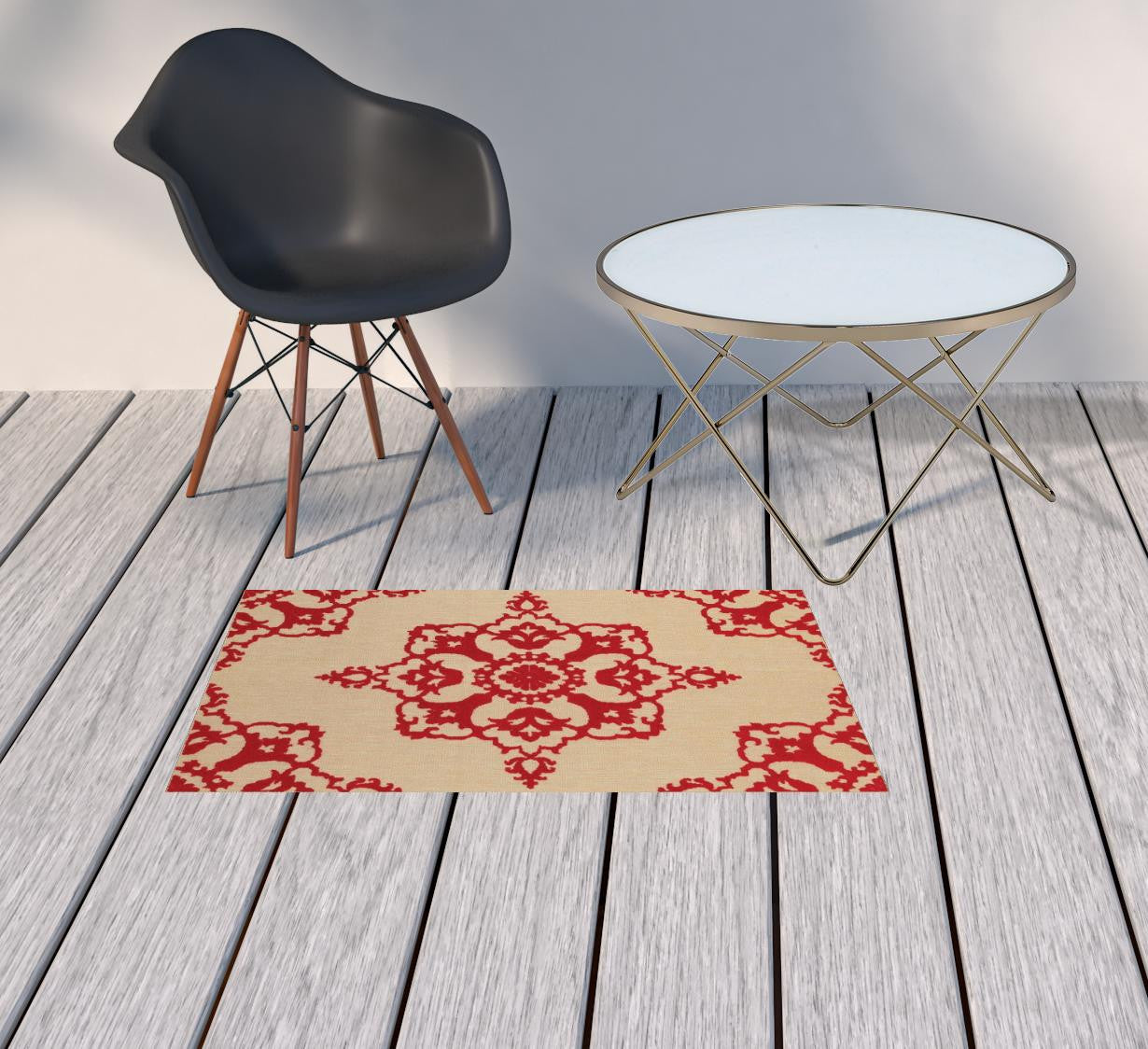 2' X 3' Red Oriental Stain Resistant Indoor Outdoor Area Rug