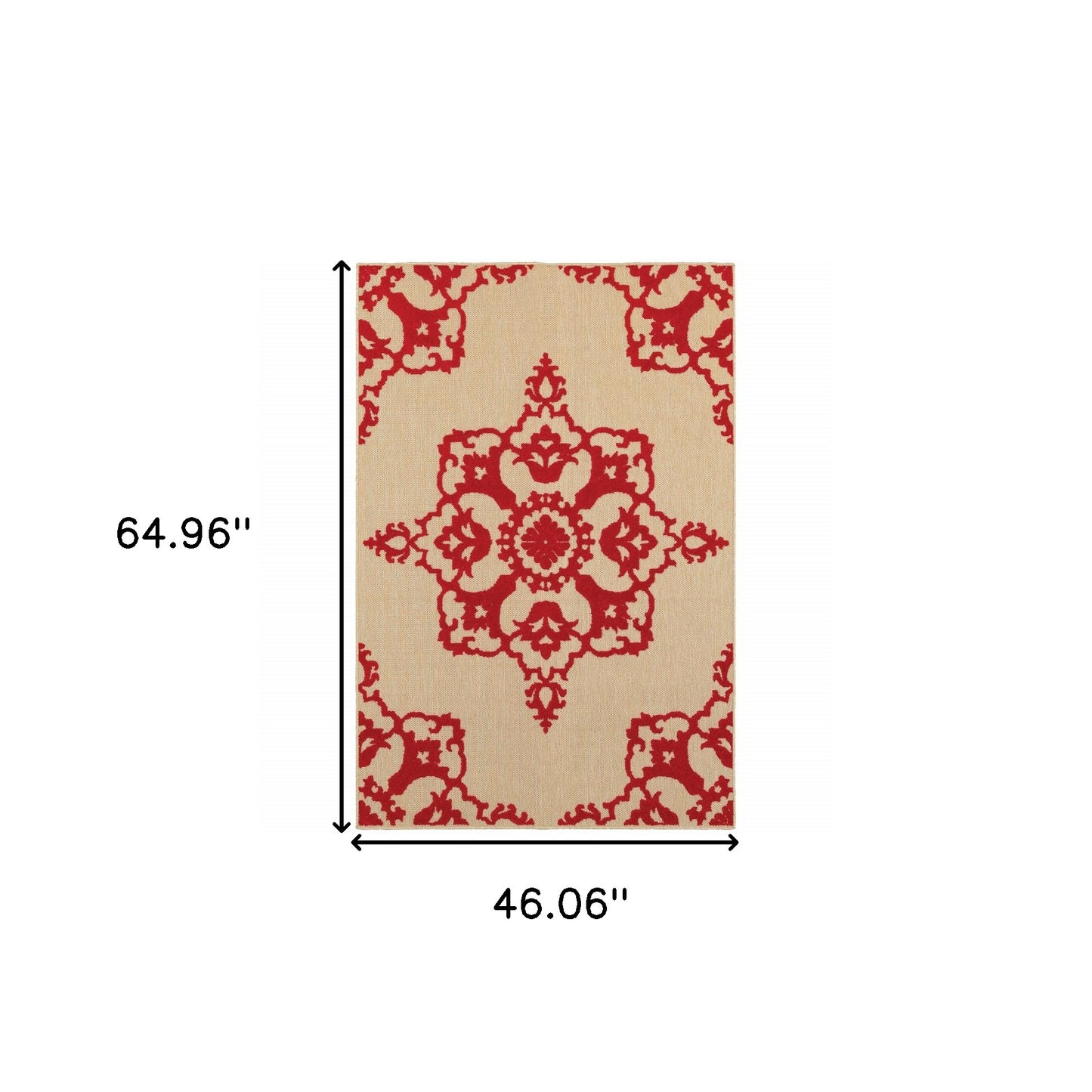 4' X 5' Red Oriental Stain Resistant Indoor Outdoor Area Rug