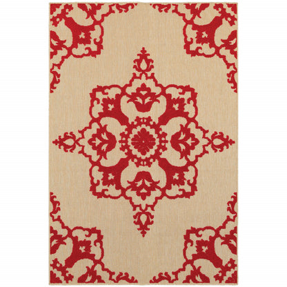 5' X 8' Red Oriental Stain Resistant Indoor Outdoor Area Rug